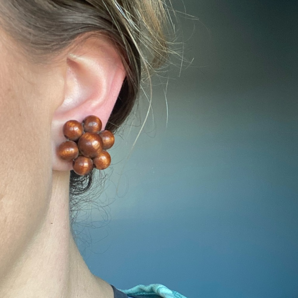 Vintage Wooden 1950’s Clip On Earrings